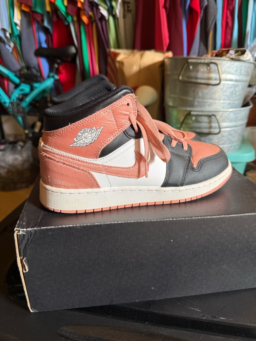 Kids Jordan Mid-Top Sneakers in Pink, Black & White, 7 youth